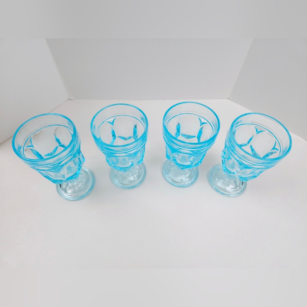 Anchor Hocking Fairfield Sky Blue Glass Water Goblets 5 Inch Stemware MCM - Picture 3 of 10